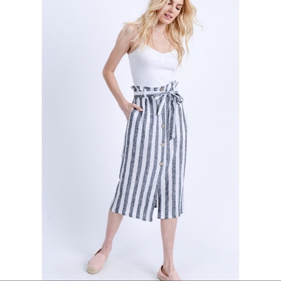 Striped Linen Midi Skirt - Picture 3 of 8